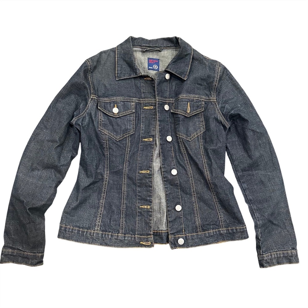 Seven Six Denim Jacket Womens Small Dark Wash Made in Italy Button Up Trucker